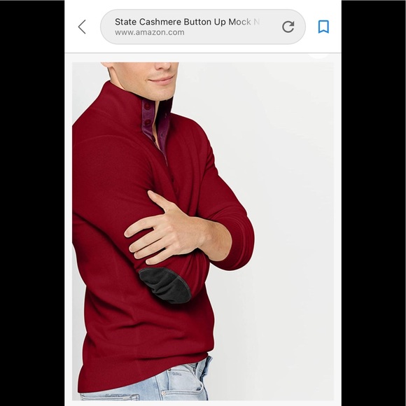 STATE CASHMERE Mock-Neck Quarter Button Polo Sweater Elbow Patch 100% Cashmere L - Picture 6 of 14